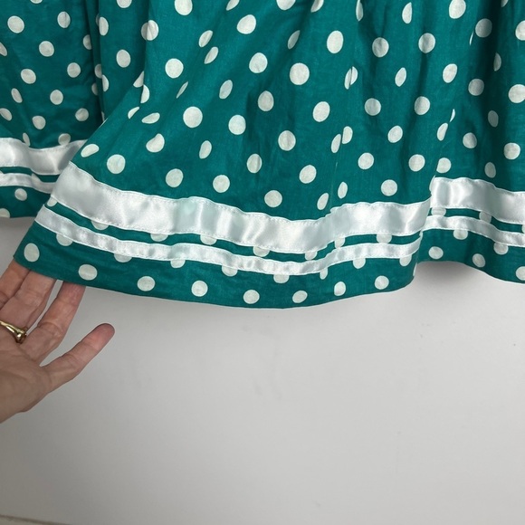 Vintage 1980s Laura Ashley Green White Polka Dot Retro 1920s Style Dress Size 10 - Picture 5 of 12